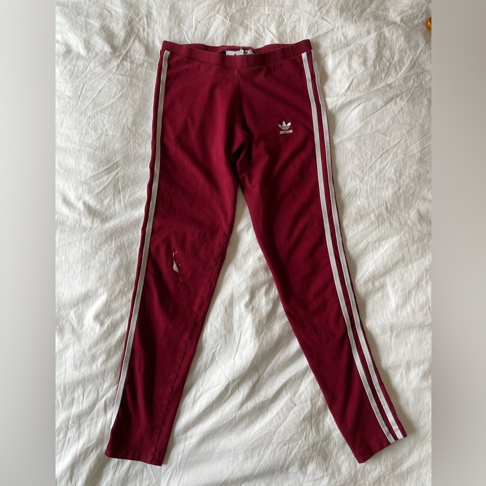 Adidas Maroon Striped Workout Pants